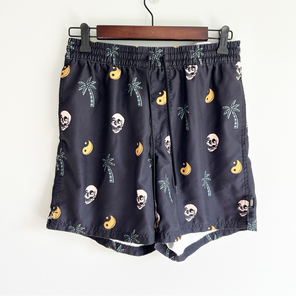 Vans Black Skull Tropical Print Relaxed Fit Swim Shorts Medium